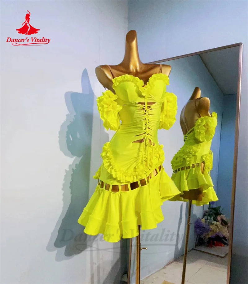 Latin Practice Dress for Women Spandex Flower Rumba Chacha Tango Performance Competiton Costume Custom Adult Child Latin Dresses