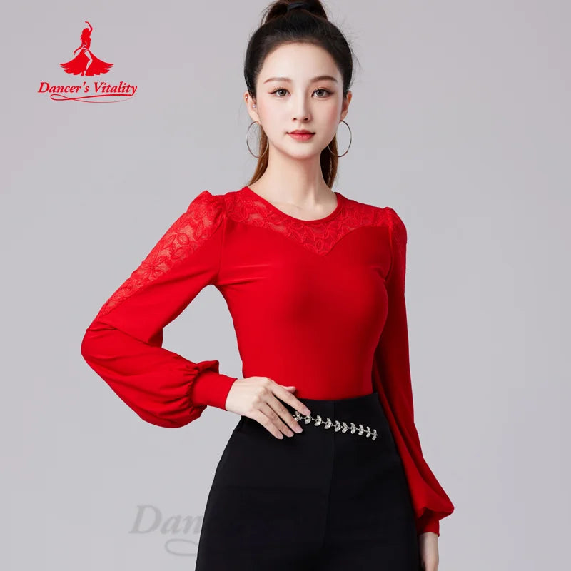 Latin Dance Long Sleeved Top Customized Comfortable Slimming Top Adult Tango Chacha Samba Professional Performance Clothing