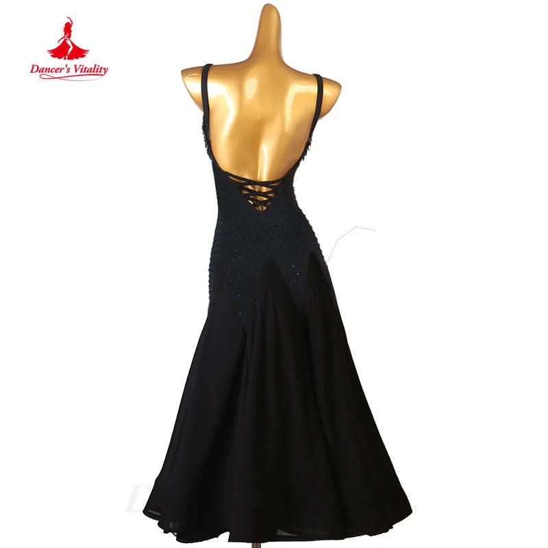 Modern Dancing Clothing Customized Black Sexy Backless Tassel Dress Chacha Tango Waltz Women Ballroom Dance Competition Dresses ballroom dance dresses for women