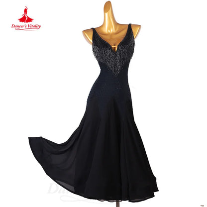 Modern Dancing Clothing Customized Black Sexy Backless Tassel Dress Chacha Tango Waltz Women Ballroom Dance Competition Dresses ballroom dance dresses for women