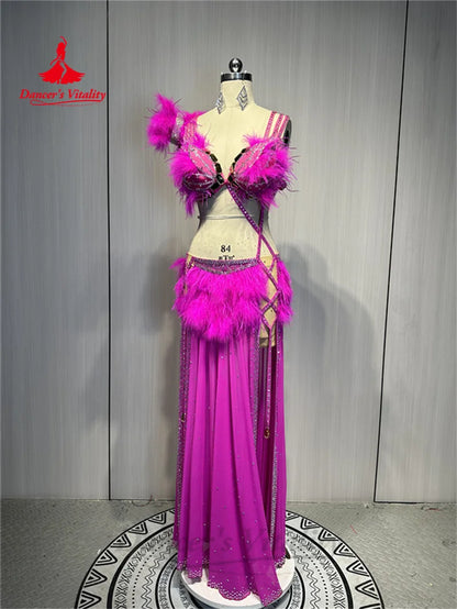 Belly Dance Costume Women's Customized High-end Feathers Rhinestone Dress Oriental Dance Professional High End Dance Skirt