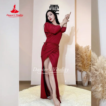Belly Dancer Costume Women Sexy Temperament Wine Red Performance Dress Adult Oriental Dancing Practice Clothes Dancer's Vitality