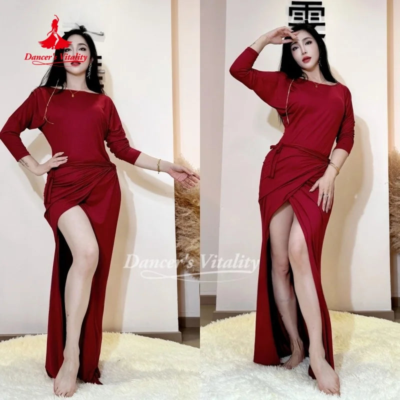 Belly Dancer Costume Women Sexy Temperament Wine Red Performance Dress Adult Oriental Dancing Practice Clothes Dancer's Vitality