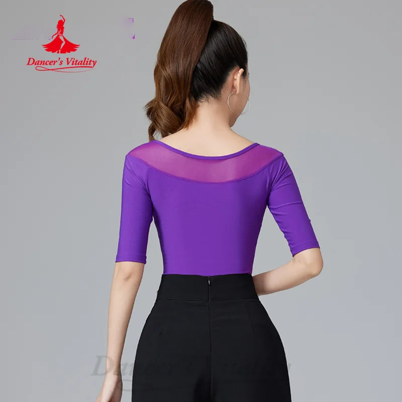 Latin Dance Practice Clothes Customized Half Sleeves Comfortable Cotton Top Women's Tango Chacha Costume Social Dance Clothing