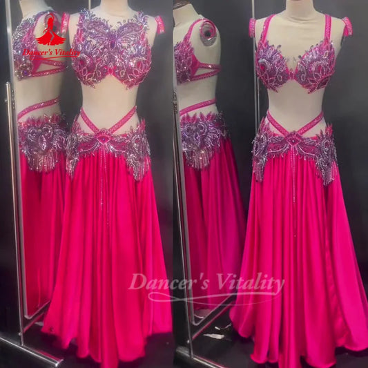 BellyDance Suit Women's Customized Senior AB Stones Bra+Sexy Long Skirt Set Oriental Dance Competition Clothing Dance's Vitality