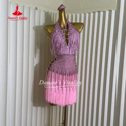 Latin Dance Sexy Backless Tassel Dress Customized Cha Cha Rumba Samba Performance Costume Competition Dresses Dancer's Vitality