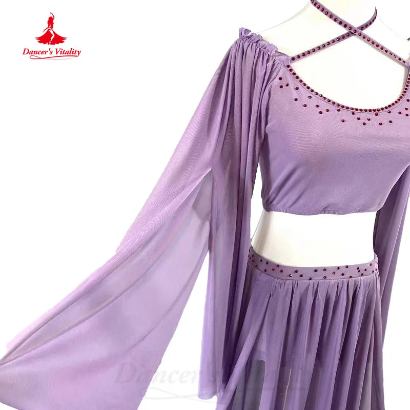 BellyDance Practice Set Customized Long Sleeved Top+Chiffon Long Skirt 2pcs Oriental Dance Professional Performance Clothing