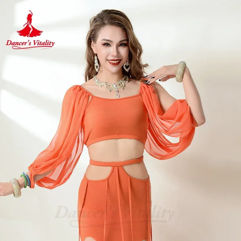 Belly Dance Costume Set for Women Guaze Long Sleeves Top+modal Long Skirt 2pcs Adult Belly Dancing Performance Outfit