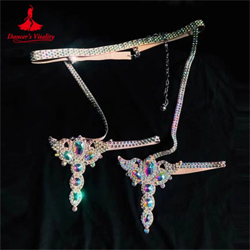 Belly Dance Performance Accessories for Women Senior AB Stones Chain Belt Girl's Luxury Competiton Bracelets