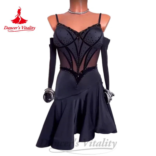 Latin Dance Costumes Light Luxury Rhinestone Sexy Backless Dress Women's Customized Tango Chacha Samba Performance Costume