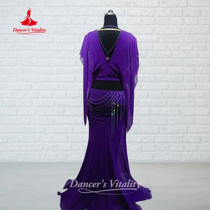 BellyDance Suit Women Customized Sexy V-neck Top+FishTail Long Skirt 2pcs Oriental Dance Competition Clothing Dance's Vitality