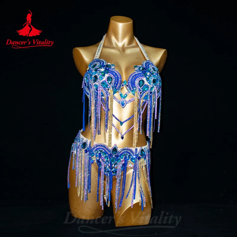 Belly Dancer Costume Set for Women Customsized Adult Children AB Stones Bra+belt 2pcs Oriental Bellydance Competition Outfit