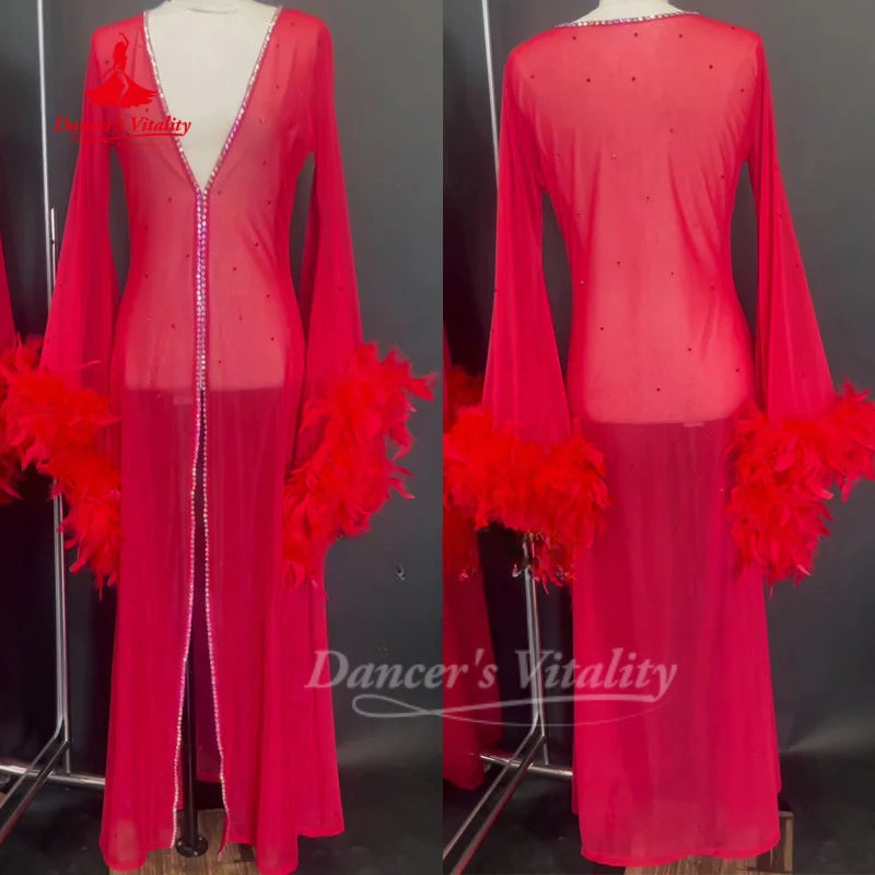 Belly Dance Clothing Customized High-end Luxury Feather Robe Stage Competition Performance Waiting Costumes Dance's Vitality