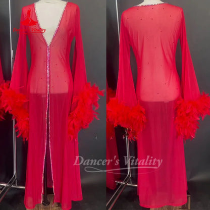 Belly Dance Clothing Customized High-end Luxury Feather Robe Stage Competition Performance Waiting Costumes Dance's Vitality