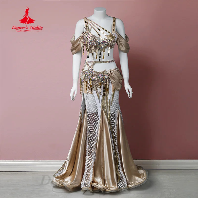 BellyDance Outfit Customized Luxury Rhinestone Senior Satin Performance Set  Adult Children Oriental Dance Competition Clothing