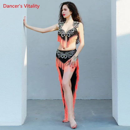 Belly Dance Set Diamond-Studded Tassel Bra Long Skirt Performance Clothes Suit Women Oriental Dancewear Competition Clothing