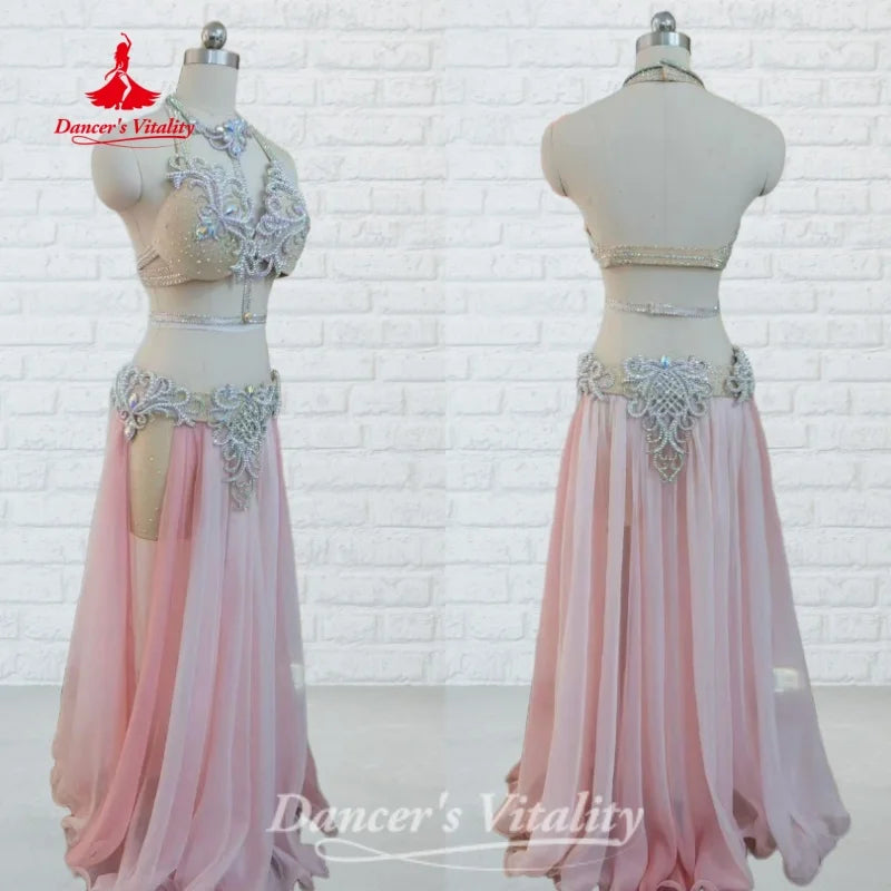 BellyDance Set Customized Exquisite Pearls AB Stones Performance Costume Oriental Dance Competition Clothing Dance's Vitality