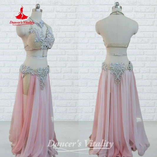 BellyDance Set Customized Exquisite Pearls AB Stones Performance Costume Oriental Dance Competition Clothing Dance's Vitality