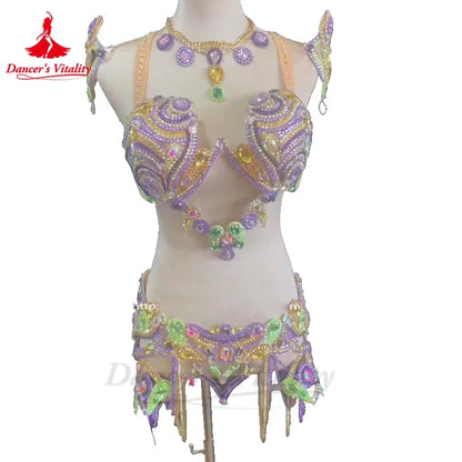 Belly Dancer Costumes for Women Senior AB Stones Bra+belt 2pcs Customsized Adult Child Oriental Belly Dance Performance Outfit