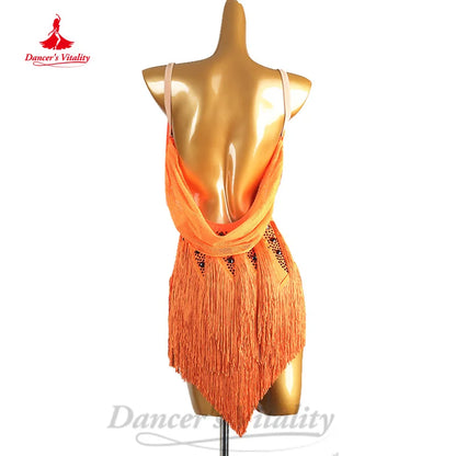 Latin Dance Tassel Dress for Adults and Children Customized Sexy Backless Tango Chacha Samba Professional Performance Clothing