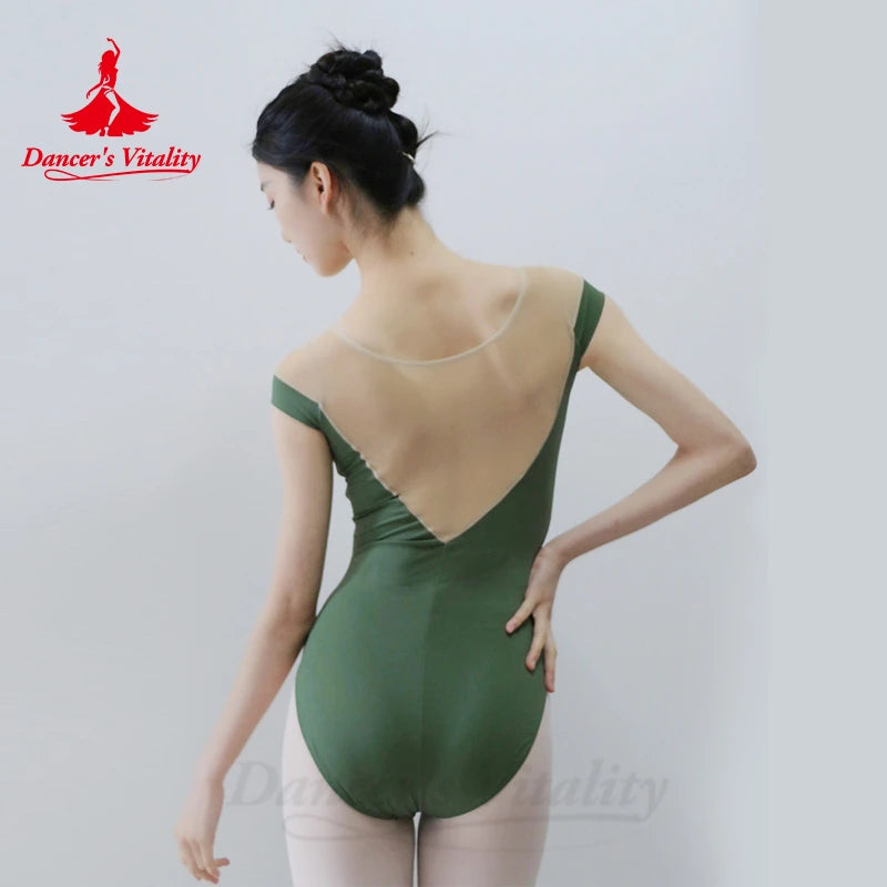 Ballet Dance Leotard for Female Yoga Training Costume Body Round Neck Short Sleeved Gymnastics Costume Girl Ballet Leotards