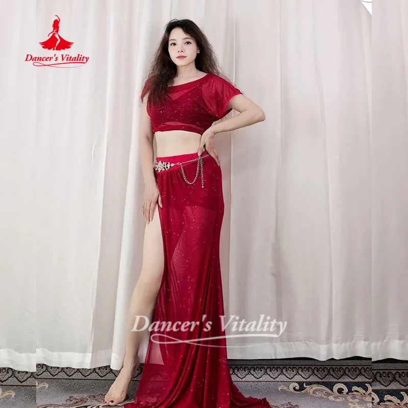 Belly Dance Practice Clothes Comfortable and Breathable Mesh Set for Adult Women's Oriental Dance Clothing Dancer's Vitality