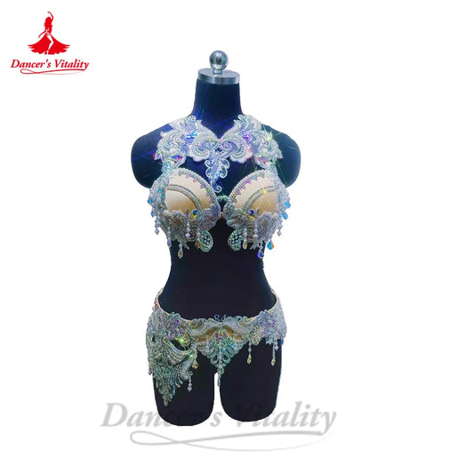 Bellydance Costume Set for Women Senior AB Stones Bra Top+belt 2pcs Customsized Adult Child Oriental Belly Dancing Bra Set