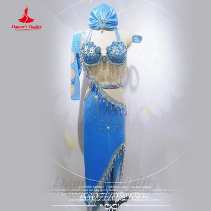 Belly Dance Costume Set Senior AB Bra+headdress+robe 3pcs Customsized Shaabi Baladi Performance Women Saidi Clothing Outfit