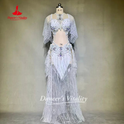 Belly Dance Suit Customized Exquisite Pearl AB Stones Performance Costume Oriental Dance Competition Clothing Dance's Vitality