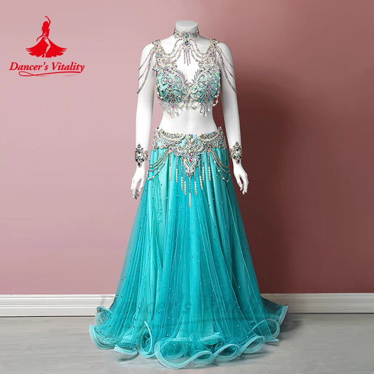 BellyDance Costumes Customized High Luxury Rhinestone Chiffon Performance Set Adult Children Oriental Dance Competition Clothing