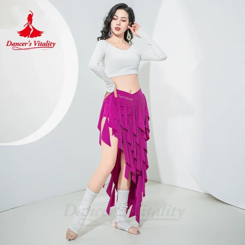 Belly Dance Cotume for Women Long Sleeves Top and Dynamic Fringed Skirt Group Practice Wear Outfit Girl's Bellydance Clothing