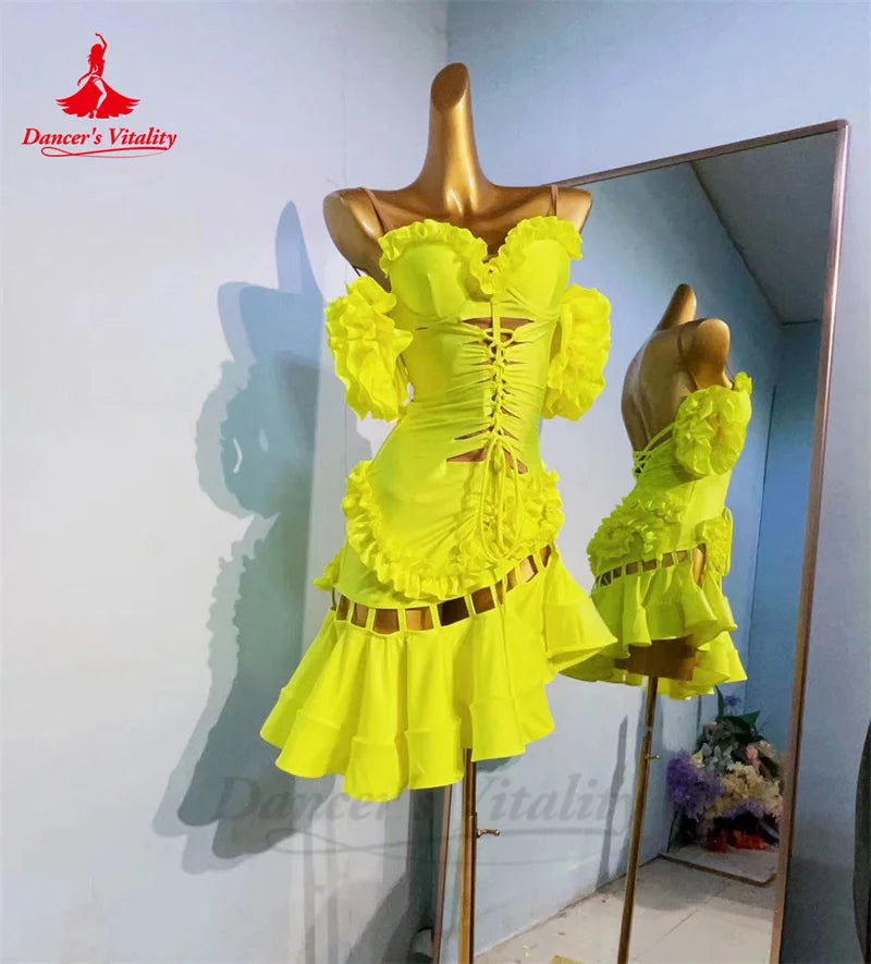 Latin Practice Dress for Women Spandex Flower Rumba Chacha Tango Performance Competiton Costume Custom Adult Child Latin Dresses