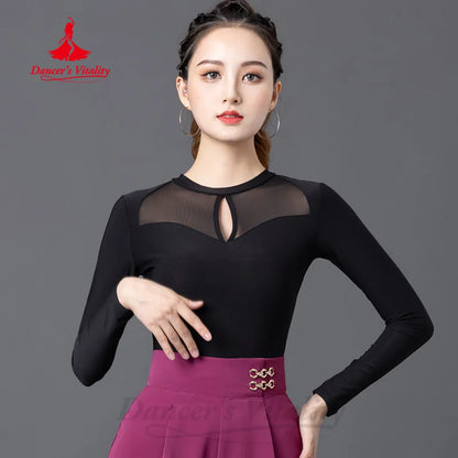 LatinDance ModernDance Black Slimming Long Sleeved Training Clothing Women's Tango Chacha Samba Professional Practice Clothes