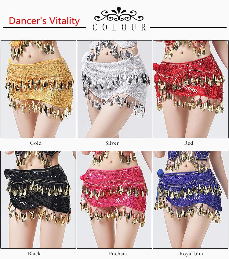 New Arrival Accessories For Dancewear With Sequins And Fringe, Elastic Mesh Ruffles, Women's Belts For Belly Dance, Scarf