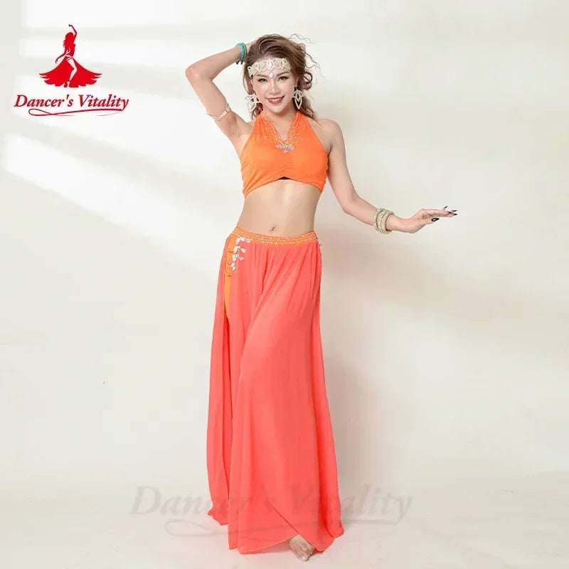 Bellydance Costume Senior AB Stones Bra+split Chiffon Long Skirt 2pcs for Women Customzied Oriental Belly Dancing Wear Suit