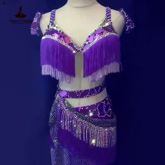 Belly Dance Competition Costume Suit Customsizes Children Adult Bra+mesh Long Skirt for Women Belly Dancing Stage Wear Outfit