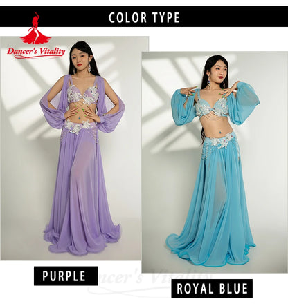 elly Dance Clothes Suit for Women Oriental Dance Outfit Bra+long Skirt Sleeves 3pcs Customzied Adult Belly Dancing Popsong Set