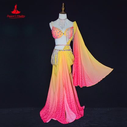 Belly Dance Performance Costume Suit Customized Adult Children Bra+chiffon Long Skirt 2pcs Fealme Oriental Belly Dancing Outfit