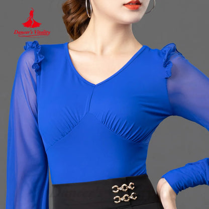 Latin Dance Training Clothing Women's Customization Comfortable Long Sleeved Practice Clothes Chacha Samba Modern Dancing Top