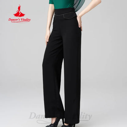 Latin Dance Costume Women Customized High Waisted Slimming Straight Leg Pants Tango ChaCha Samba Professional Practice Clothes