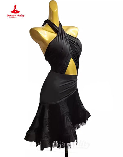 Latin Dance Practice Clothing Customized Black Sexy Backless Fishtail Skirt Tango Chacha Samba Professional Performance Costumes