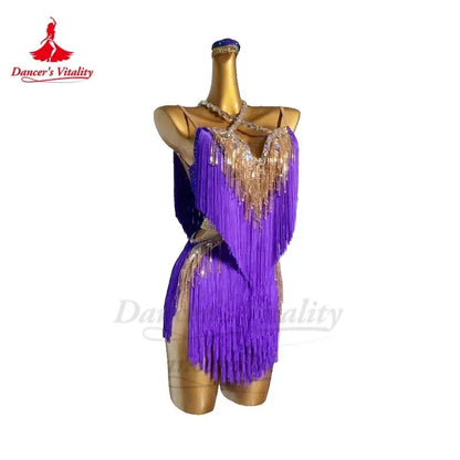 Latin Dance Fringe Dress Women Customsized Senior AB Stones Performance Clothing Tango Chacha Latin Dancing Professional Dresses