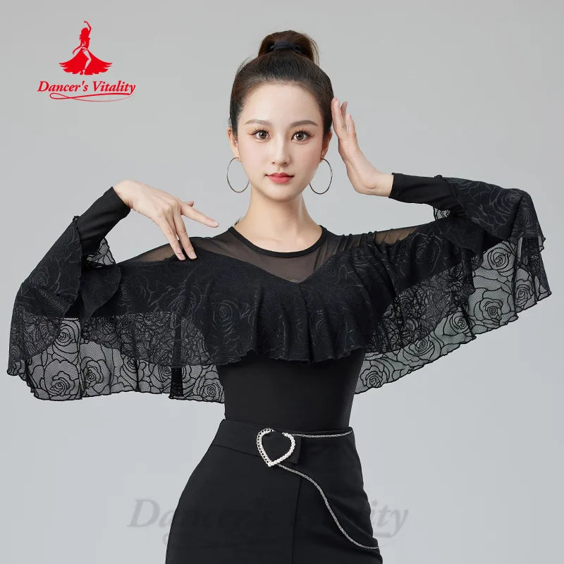 Latin Dance Costume Women's Customized Sexy Lace Slimming Top Tango Chacha Samba Practice Clothes Social Dance Training Clothing