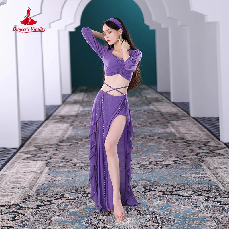 Belly Dance Clothes Suit for Women Winter Half Sleeves Top+skirt 2pcs Oriental Training Suit Female Bellydancing Wear Outfit