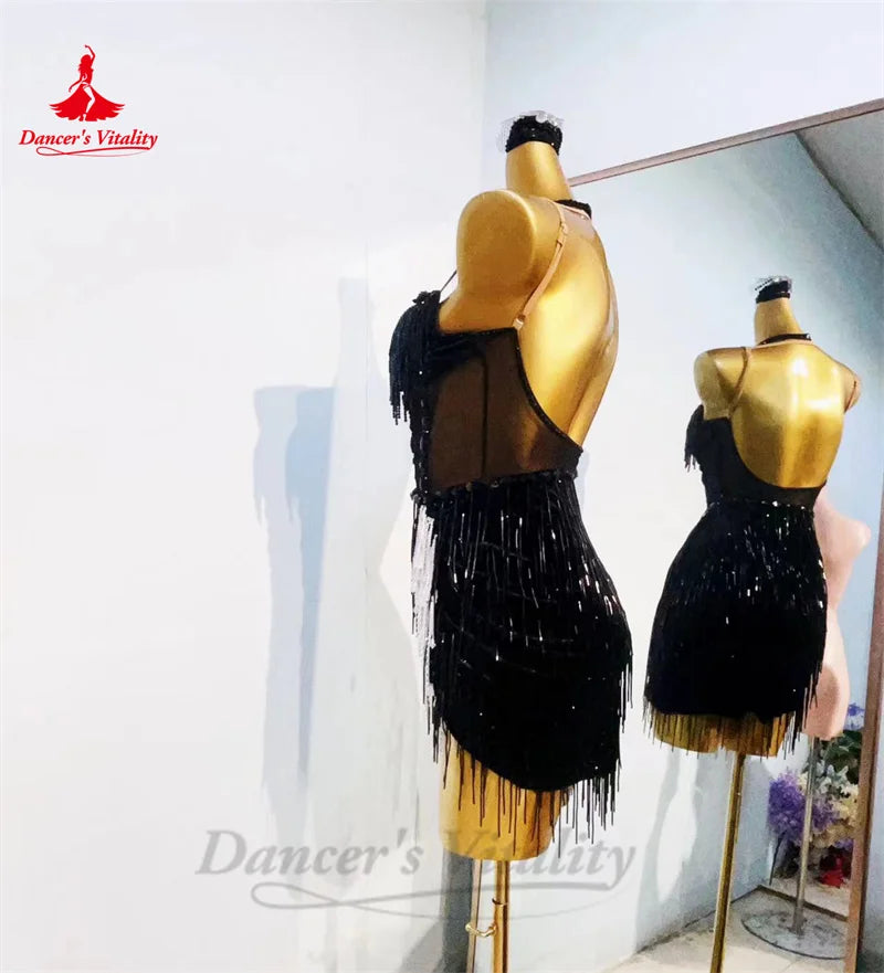 Latin Dance Fringes Dress for Women Customsized Rumba Chacha Tango Performance Profession Tassel Skirt Adult Child Latin Dresses