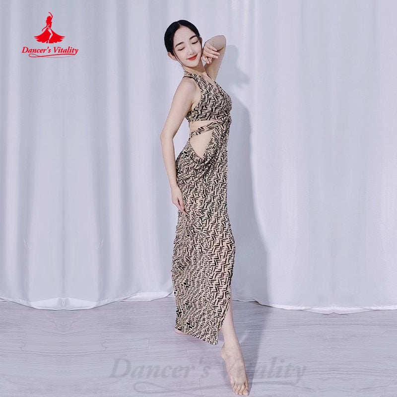 Belly Dance Practice Clothes Women Mesh Sexy Sleeveless Printing Training Outfit Girl's Oriental Belly Dancing Dresses