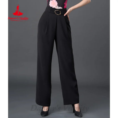 Modern Dancing Latin Dance Costume Customized High Waist Slimming Straight Tube Pants Tango Chacha Samba Practice Clothes