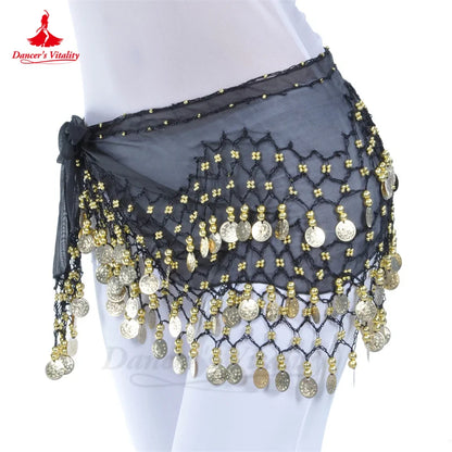 Belly Dance Belt for Women Chiffon Gold Coines Oriental Dancing Wear Accessies Girl's Chiffon Silver Coines Bellydance Hip Scarf