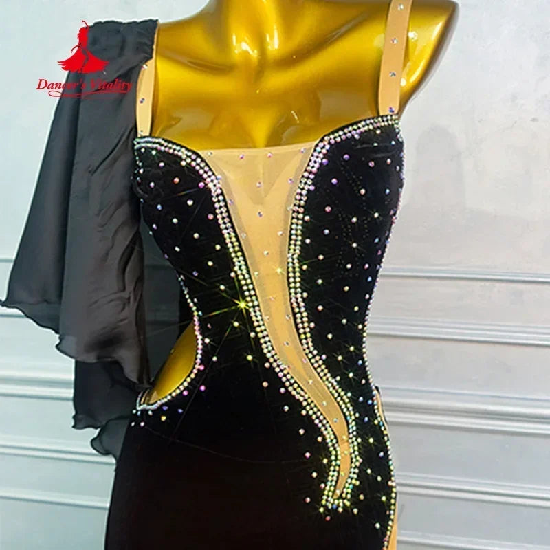 Belly Dancing Performance Costume Women's Senior AB Stones Velvet Dress Dancer Competition Dresses Oriental Dance Clothing