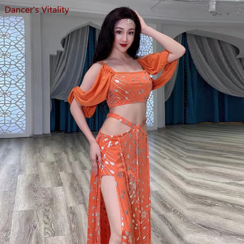 Belly Dance Performance Costume Set for Adult Children Belly Dancing Half Sleeves Top+skirt 2pcs Female  Oriental Dance Outfit